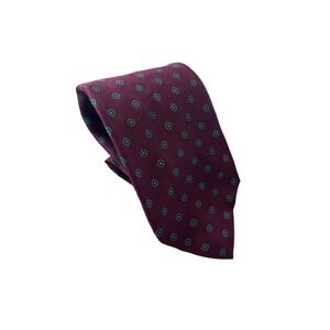 Fratelli‎ Mens 100 Percent Silk Hand Made In Italy Burgundy Geometric Tie